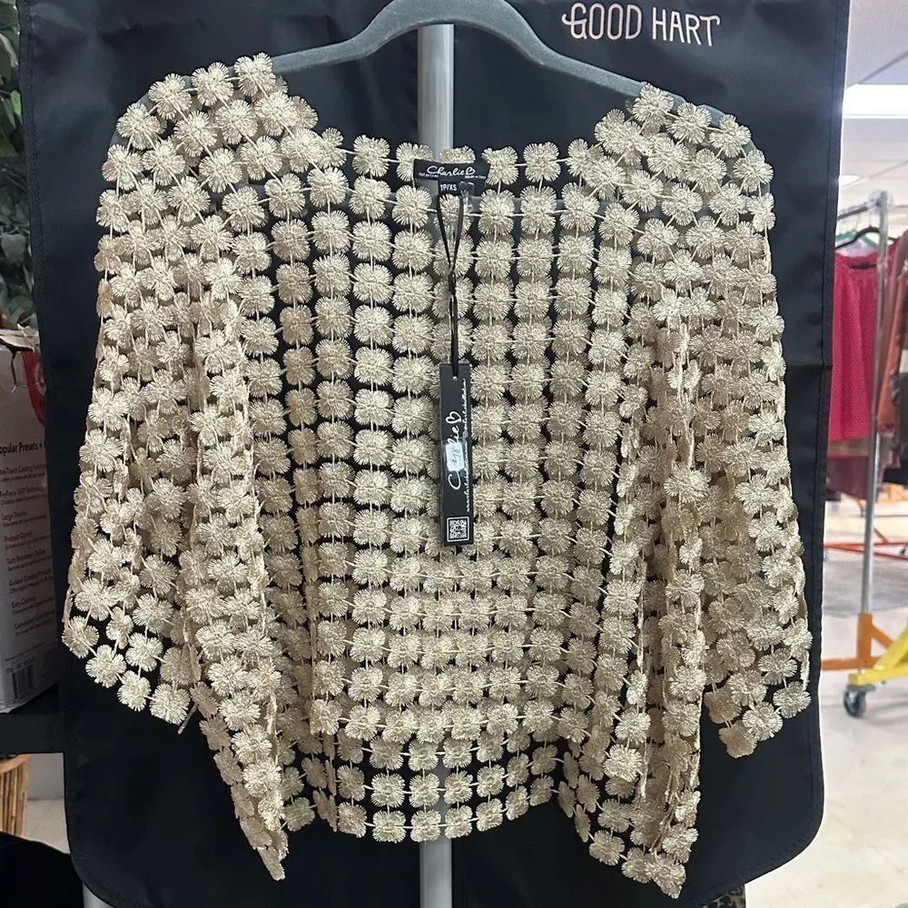 CHARLIE B Beige Crochet Blouse